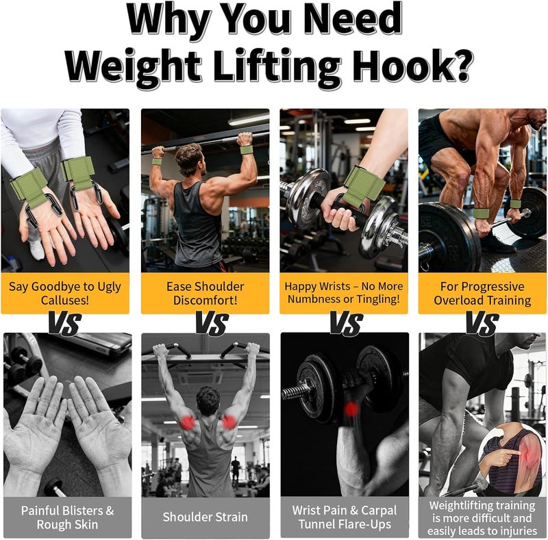 GPANDAG Weight Lifting Hooks for Men and Women(Pair), 330 LB Heavy Duty Gym Lifting Wrist Strap Hook for Deadlifts, Pull-Ups, Strength Training, 0.4inch Grip Weightlifting Hooks for Teen - Image 5
